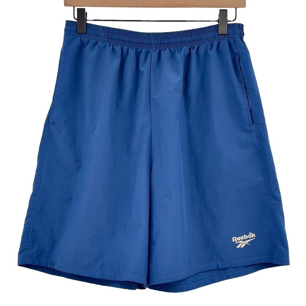Vintage Reebok Athletic Shorts Made in USA Pull On Drawstring Solid Blue | Sz M